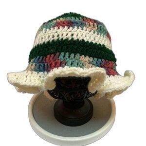 Multicolored Rainbow Bucket Hat Handmade Crocheted UNISEX One Size Adult